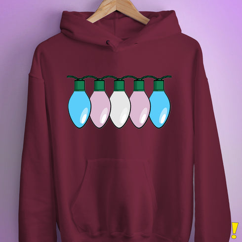 Transgender Pride Flag Christmas Lights Hoodie - Maroon